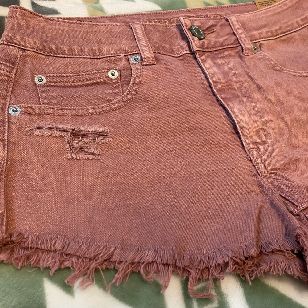 American Eagle Pink Hi-Rise Festival Shortie Distressed Jean Shorts Size: 6 - Picture 6 of 11